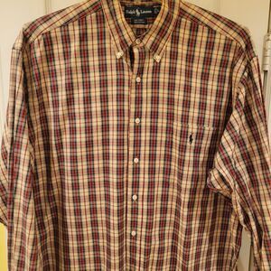 Large Polo Ralph Lauren Mens Multi Color Plaid Big Shirt Button Up